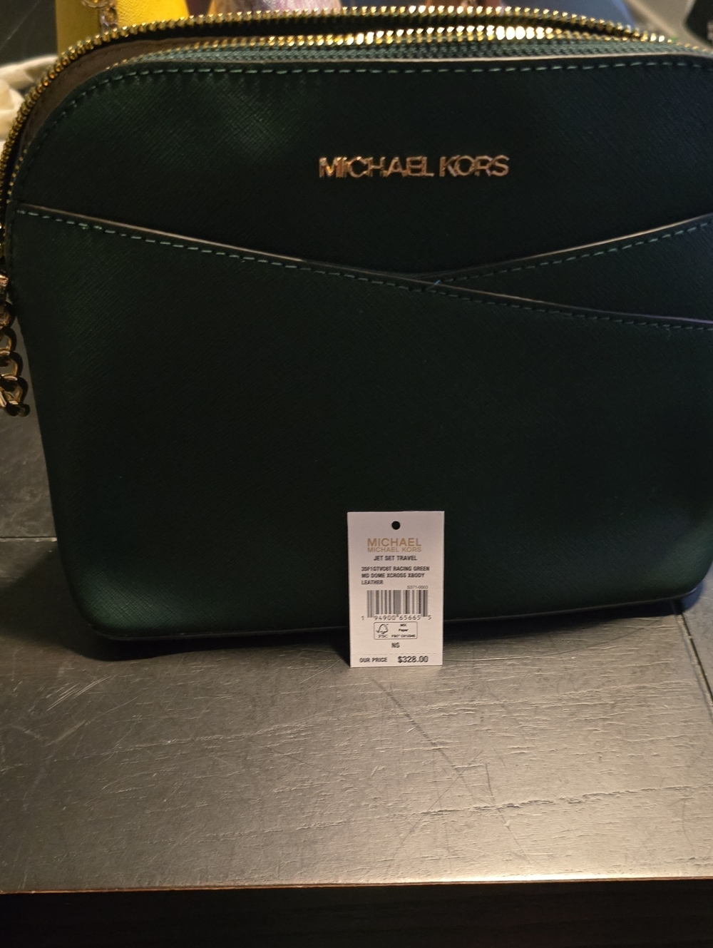 NWT Racing Green Saffiano Leather Dome Crossbody with Gold Hardware